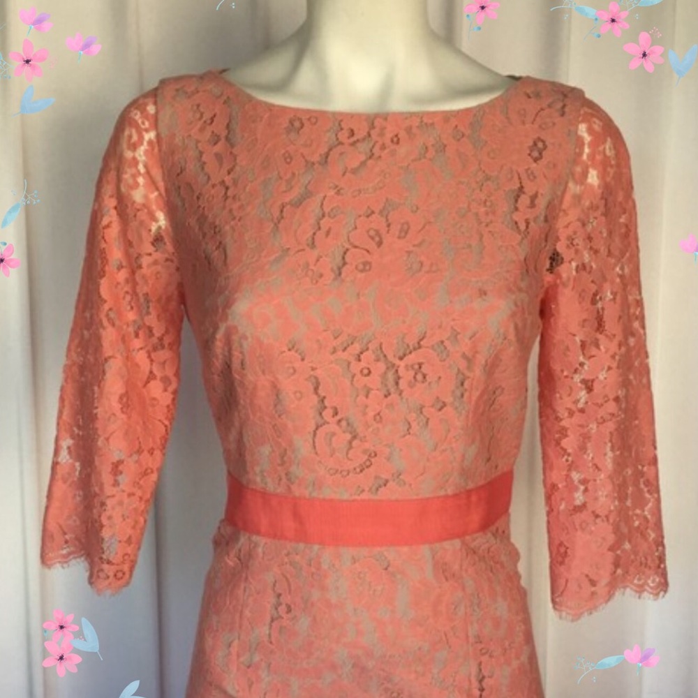Pretty Peach Lace Long Sleeved Dress Size 10
